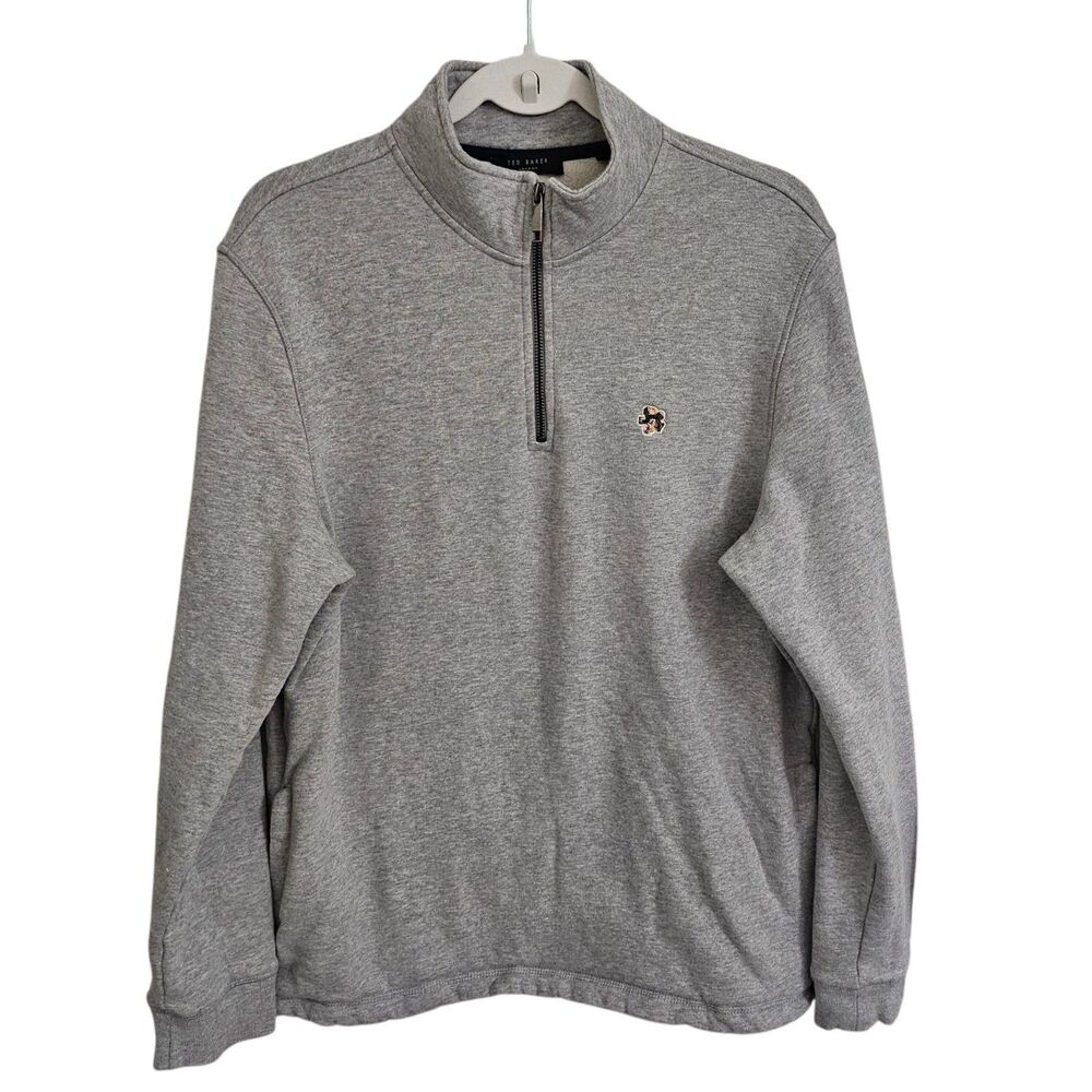 Ted Baker Kilbrn Sweater Mens Large (4) Gray High Neck 1/4 Zip Outdoor Cotton